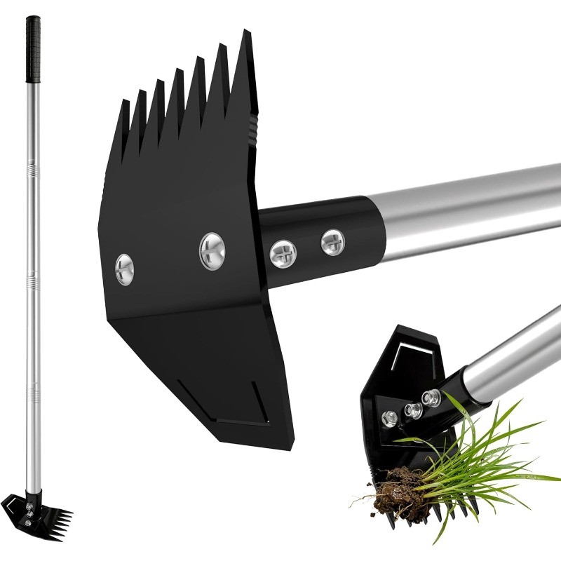 58" Weed Puller Tool Long Handle 2 in 1 Rake Grabber Garden Hoe