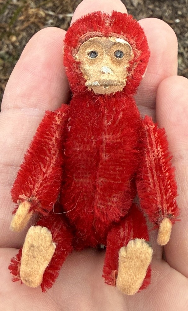 Early Miniature Schuco Jointed Red Monkey 3” Schuco Monkey Perfume Container