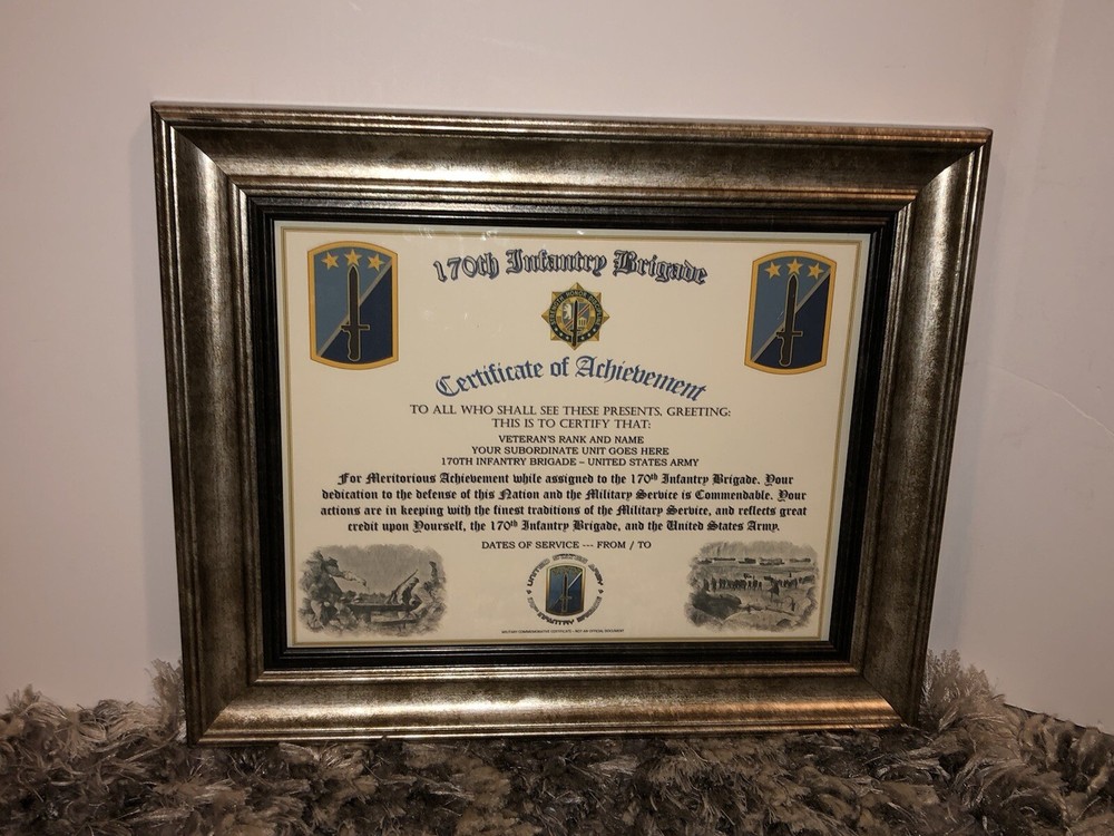 170TH INFANTRY BRIGADE - COA / (COMMEMORATIVE CERTIFICATE)