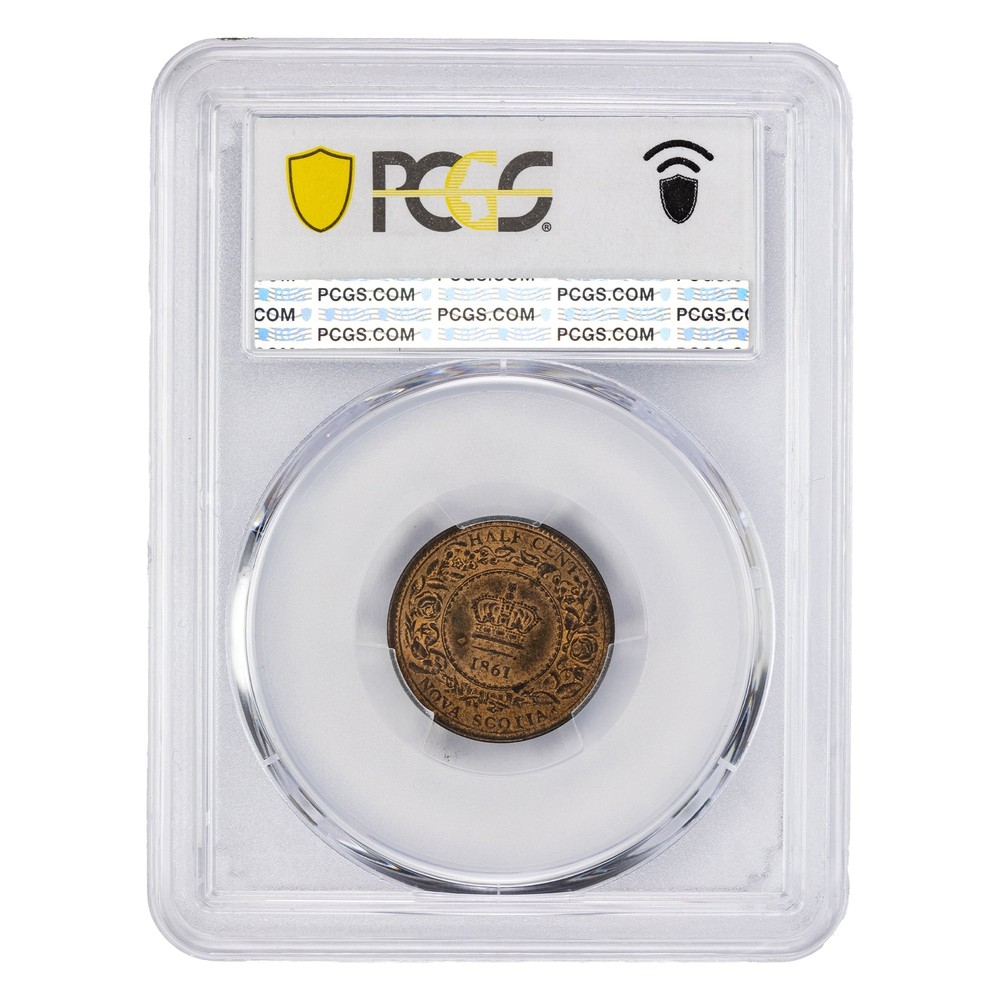 Nova Scotia 1861 1/2 Half Cent Coin - PCGS MS-64 RB