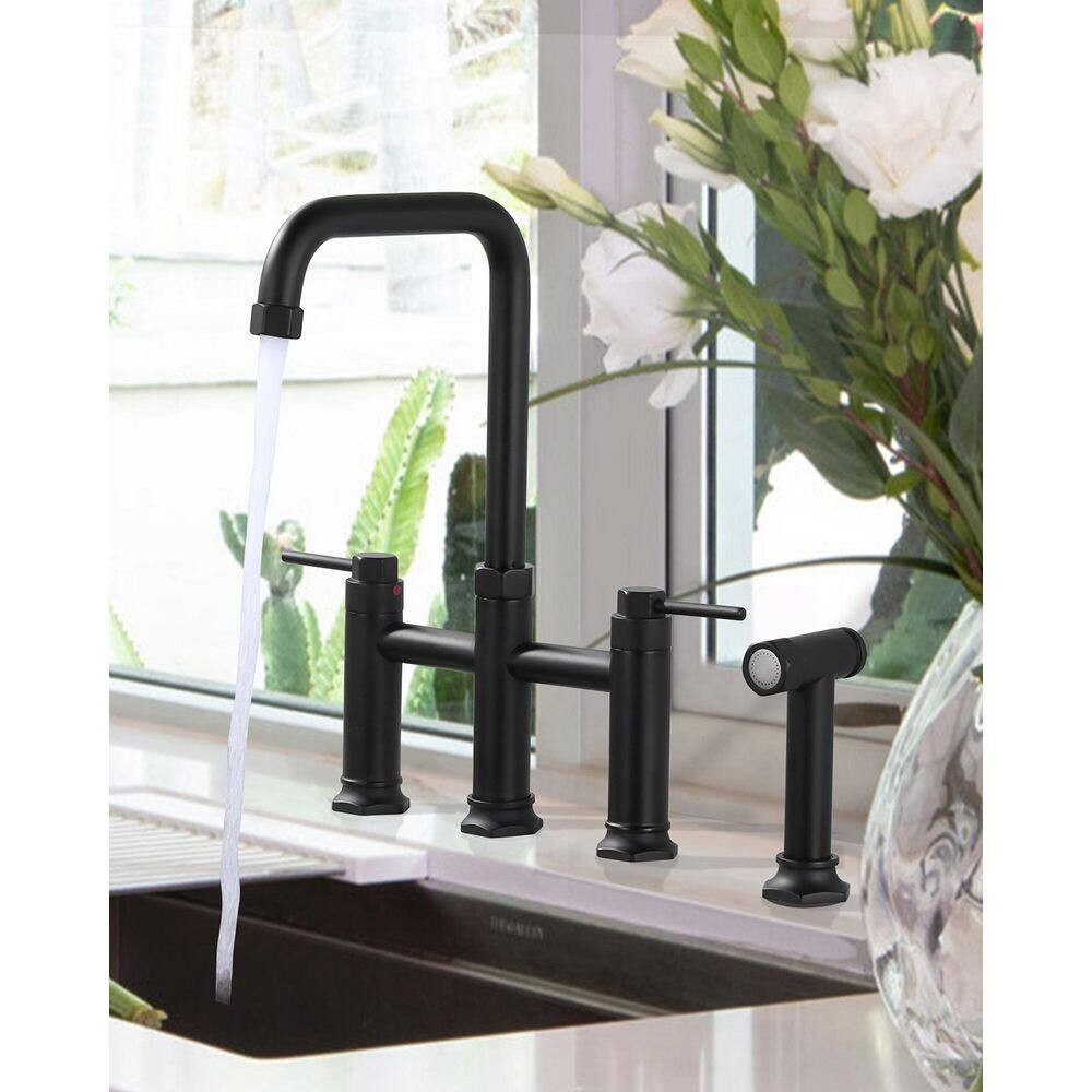 Brass Double Handle Bridge Kitchen Faucet with Side Sprayer