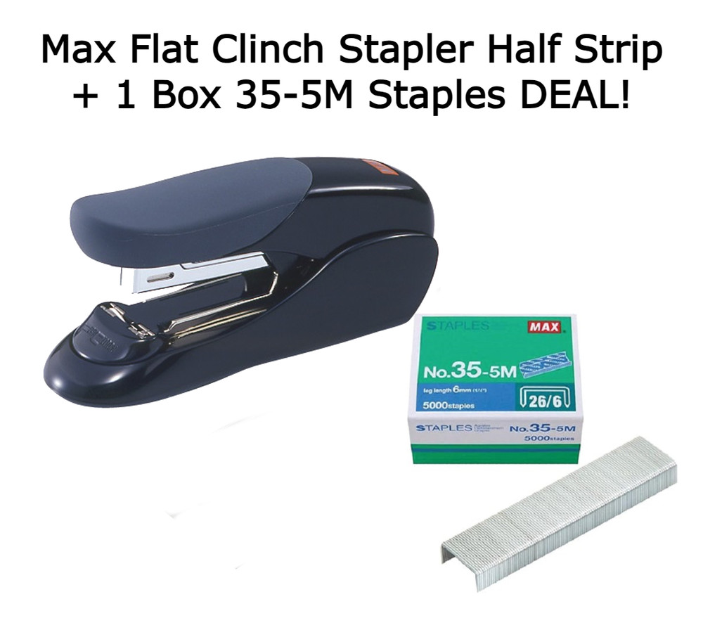 Max Flat Clinch Stapler Half Strip Rubber Grip For 2x2 Coin Flips +1 Box Staples