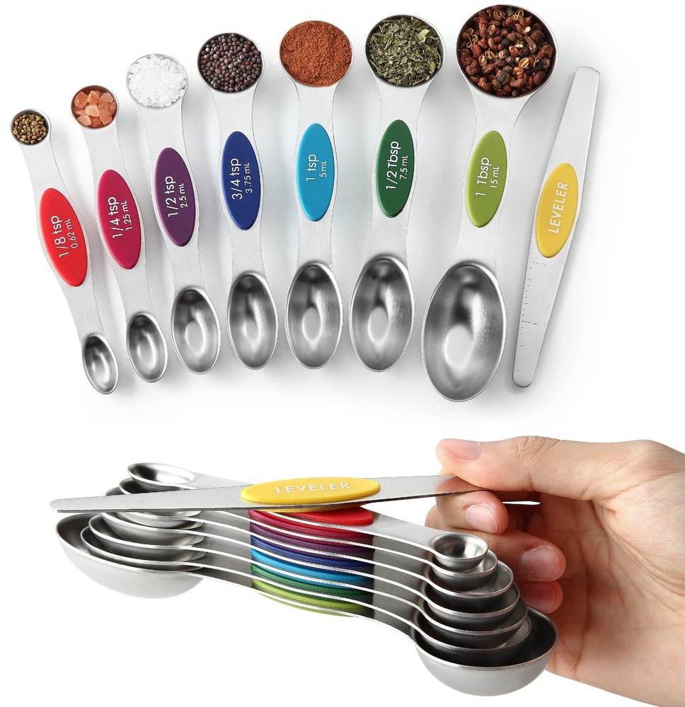 Spring Chef Multicolor Stainless Steel Magnetic Measuring Spoons Set of 8 wit...