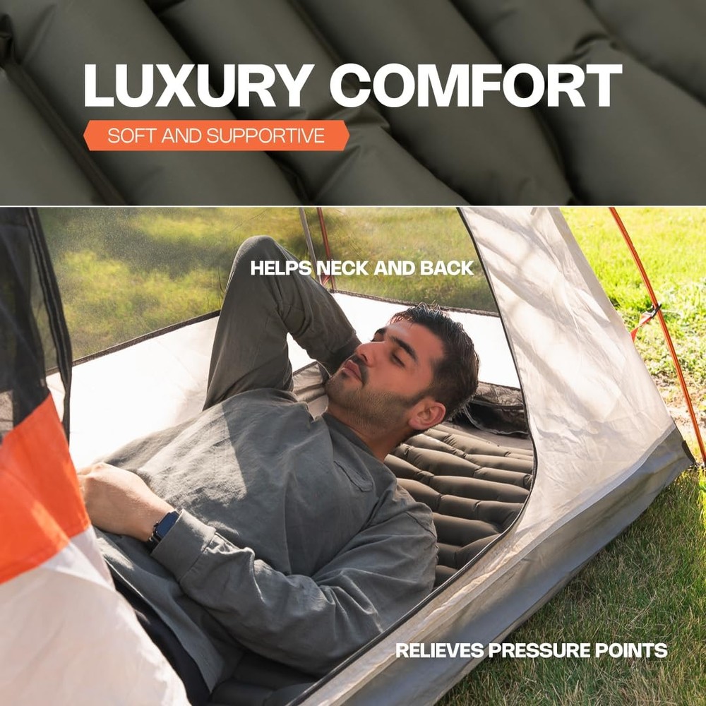 Inflatable Sleeping Pad for Camping & Backpacking – Lightweight 2.1” Thick Co...