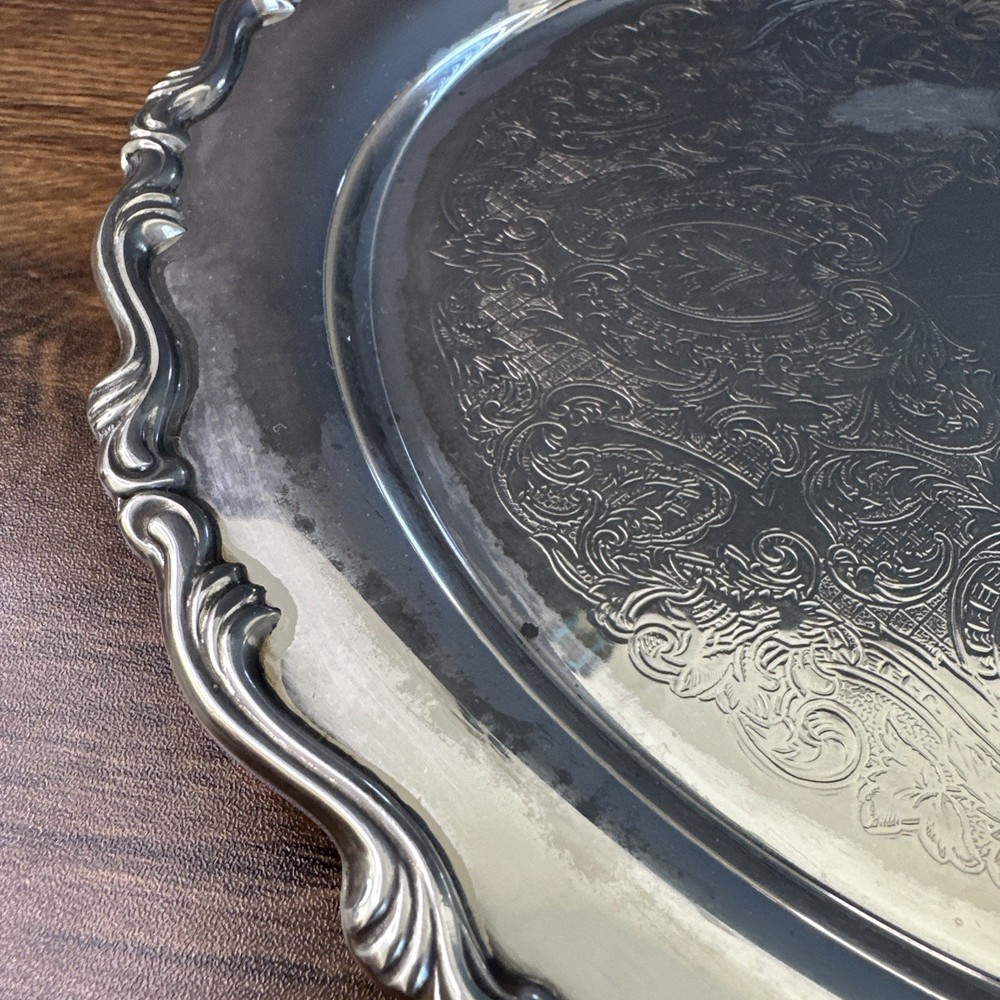 Oneida Silver Plated Platter 12 Inch Scrolls Intricate Design ~ Please Read