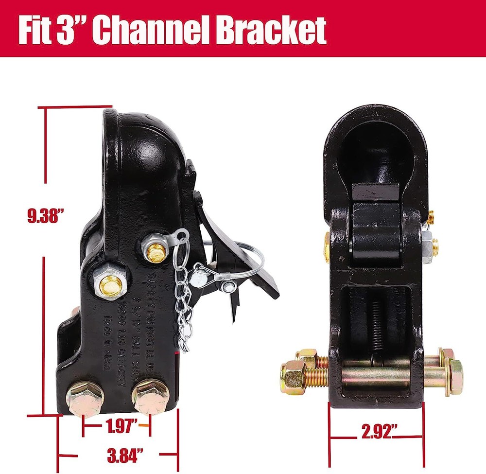 15000LBS Capacity Adjustable Trailer Coupler 2-5/16 in,Channel-Mount Coupler