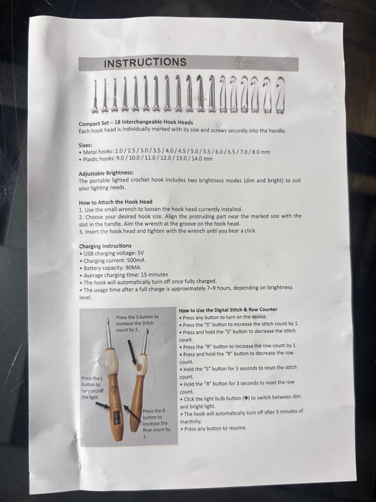 LineaCraft Counting Crochet Hook Set – 18 Sizes Interchangeable H