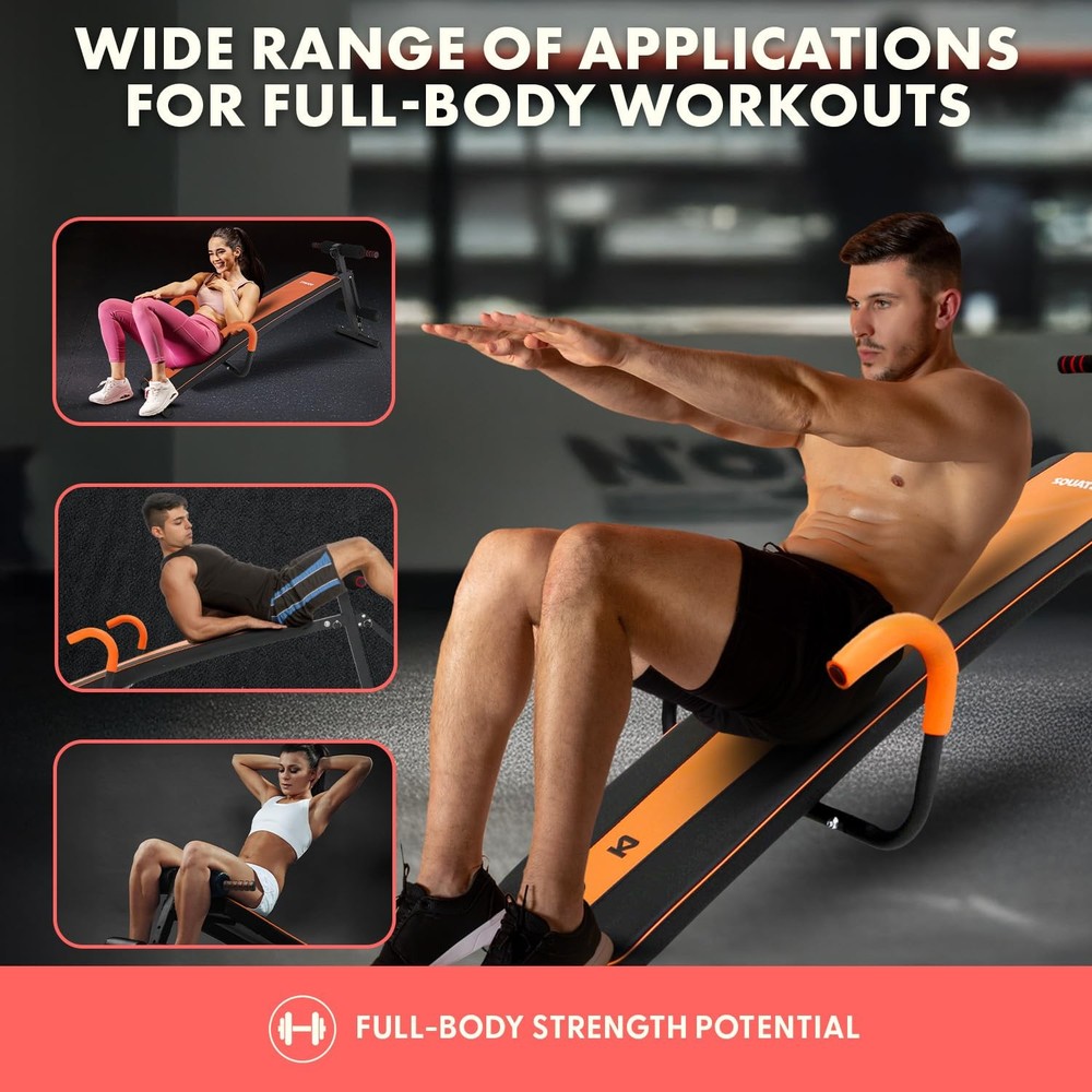 SQUATZ 5-Level Decline Sit Up Bench for Abs & Core - Reverse Crunch Handle