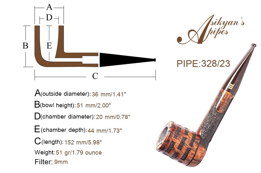 Asikyan Pipe #328/23 Billiard Art Rusticated Hand Made