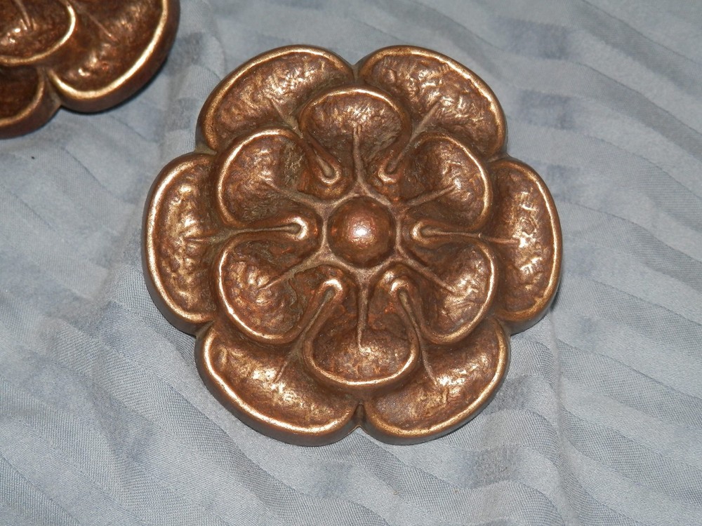 vintage flower shape Drawer Pull handles knobs Plates brass?