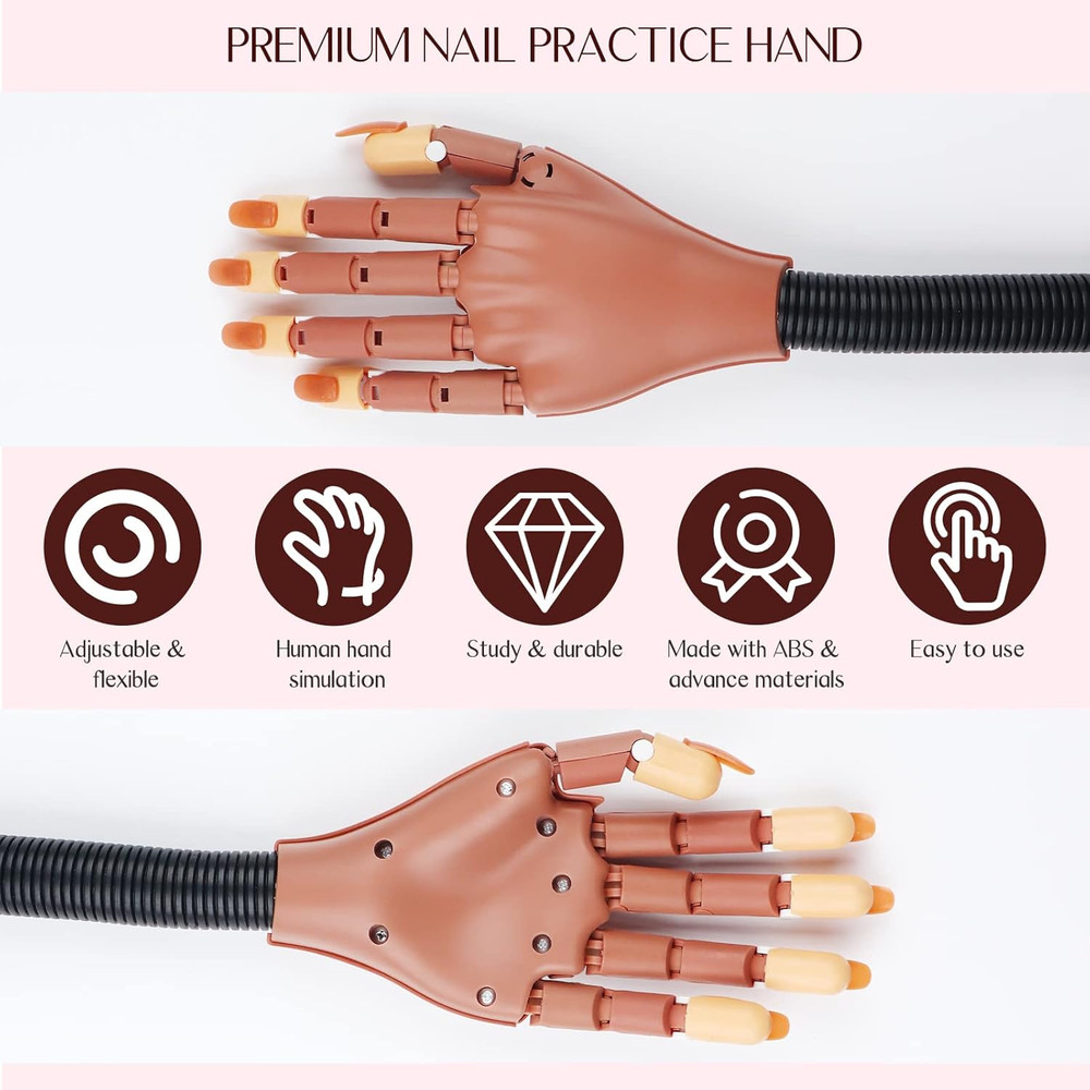 Practice Hand for Acrylic Nails, Flexible Moveable Fake Hands