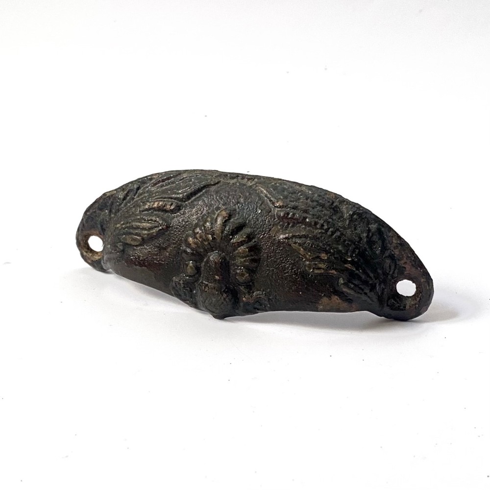 4" Victorian Cast Iron Drawer Bin Pull Acorn Leaves Reading Hardware PA ca1870s