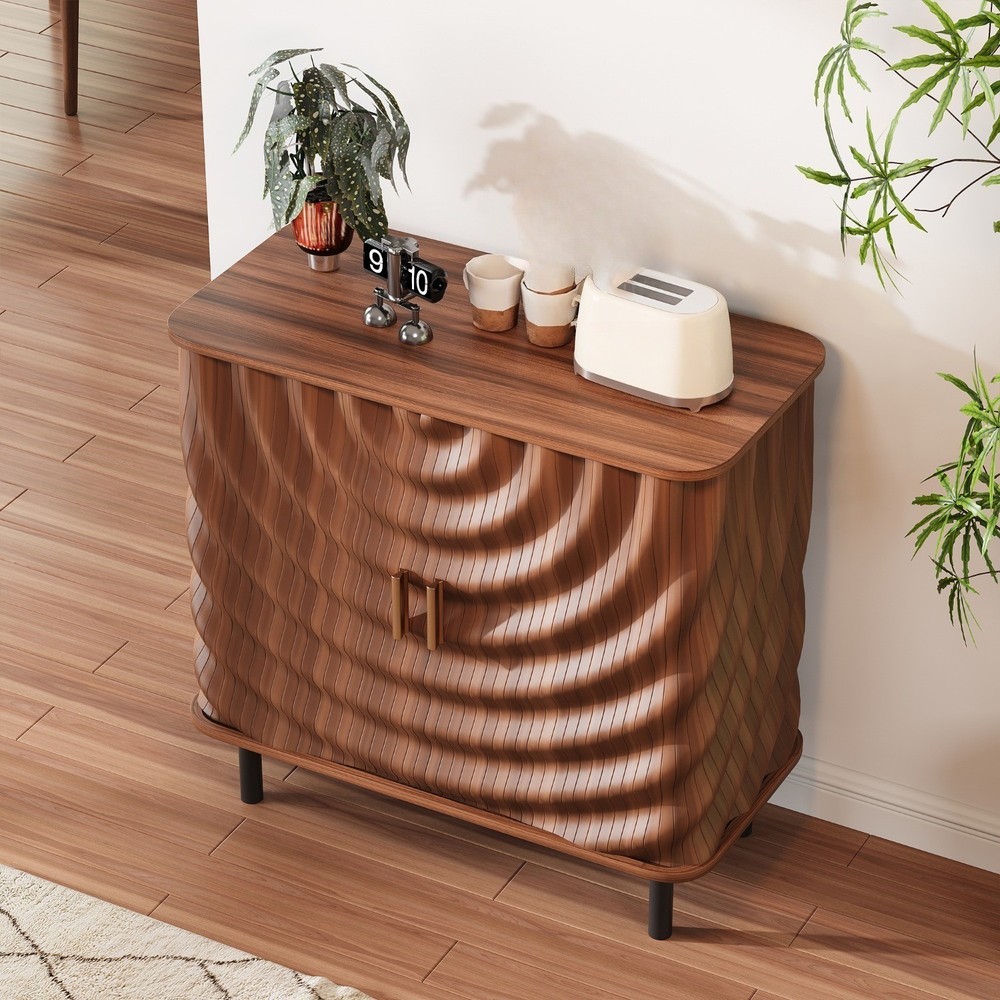 32" Sideboard Walnut Entryway Sideboard Cabinet with Smooth Sliding Door, Adjust