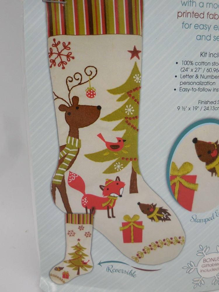 Needle Creations Woodland Embroidery Stocking Panel Kit NIP