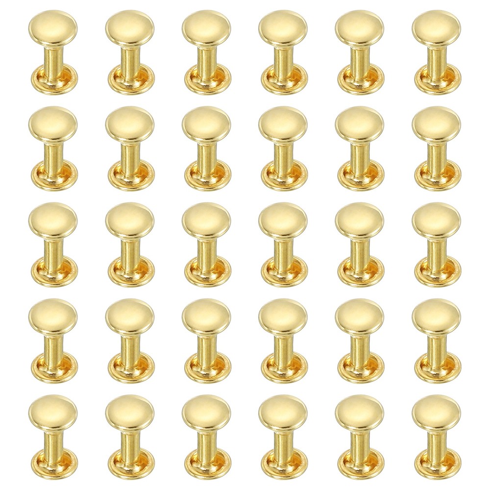 100 Sets Double Cap Leather Rivets, 6x10mm Round Cap Metal Studs, Gold