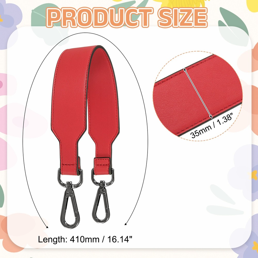 16 Inch Leather Purse Strap, Plain Pattern with Black Buckle, Red