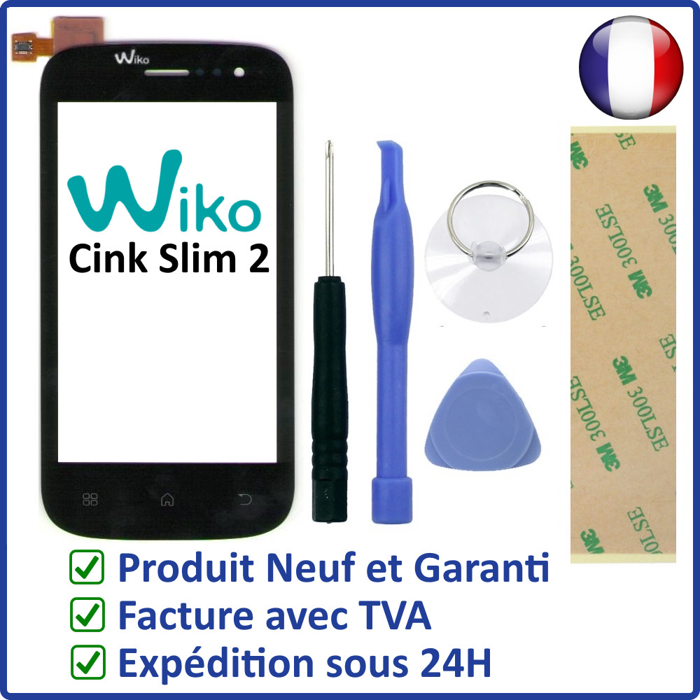 Original Wiko Thin 2 Black Touch Screen Glass + Sticker Tools