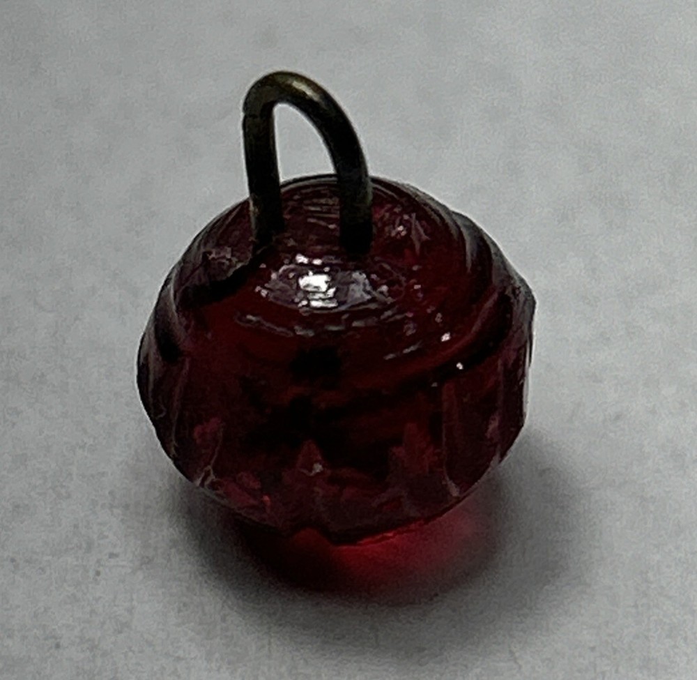 Victorian Czech Red Glass Sewing Button Spherical Linear Design