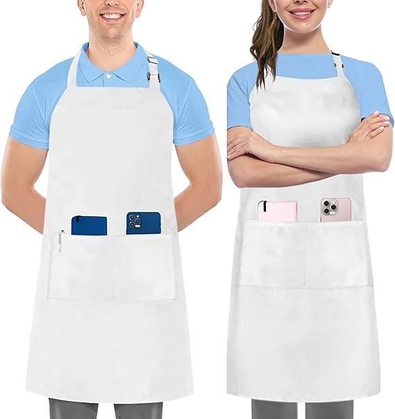2 Pack Waterproof Kitchen Bib Aprons Adjustable Chef Apron w/ Pockets