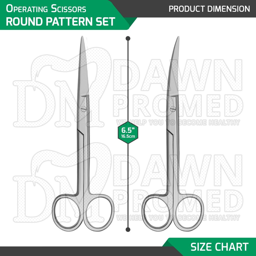 2 Pcs Operating Scissors 6.5" Straight & Curved Sharp Sharp Round Pattern Set
