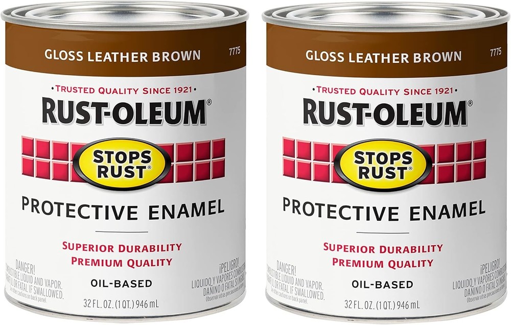 Rust-Oleum 7775502-2PK Stops Rust Brush On Paint, Quart, Gloss Leather Brown, (P