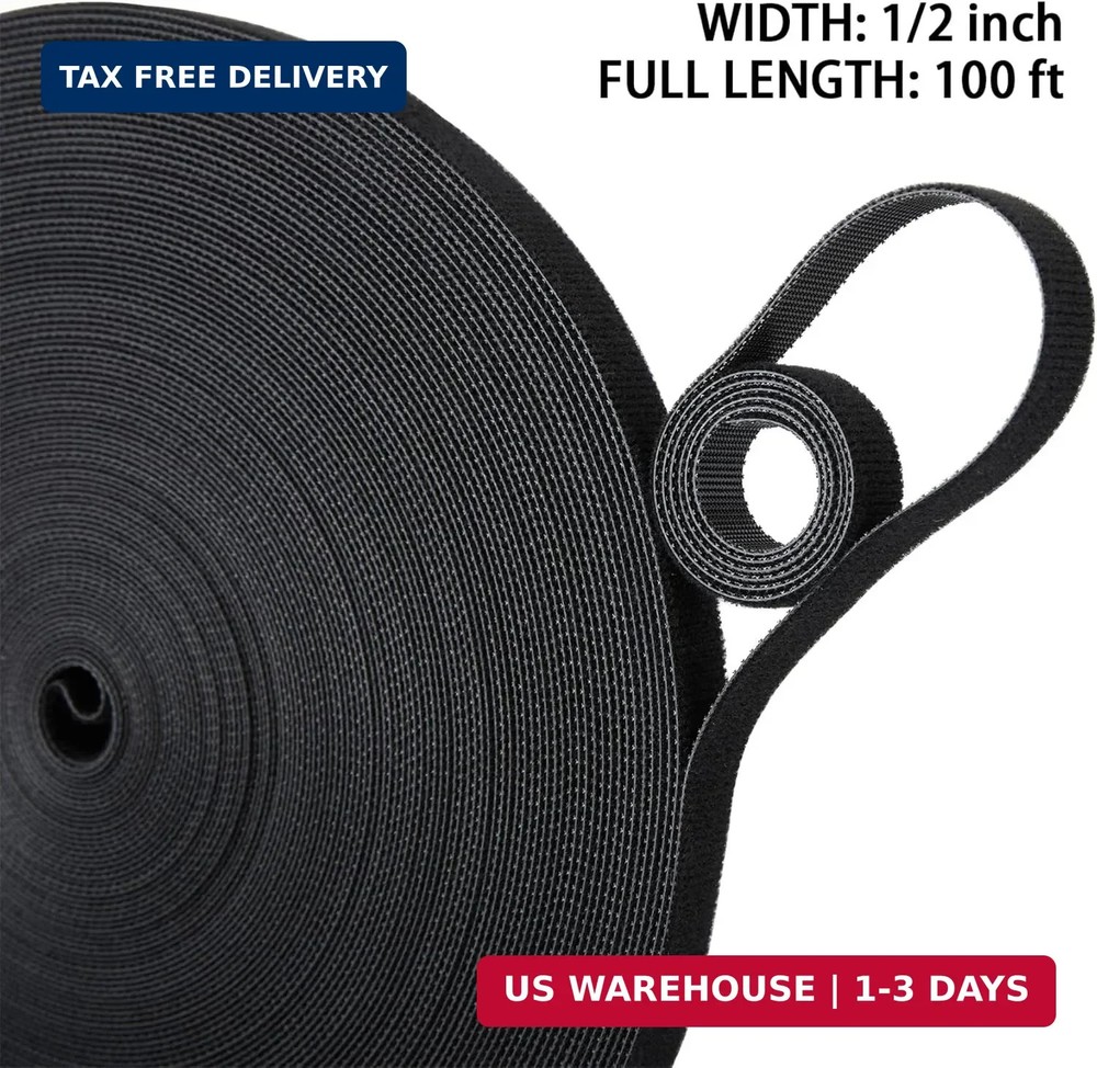 Tangyinrd Double-Sided Hook and Loop Straps, Black Hook and Loop Roll Double-Sid