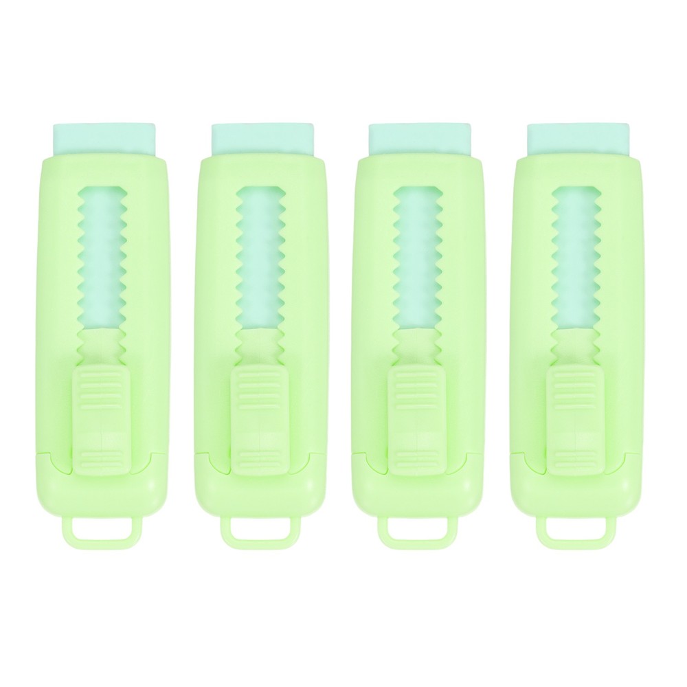 4Pack Erasers, Sliding Retractable Eraser Push Pull Cute Pencil Erasers, Green