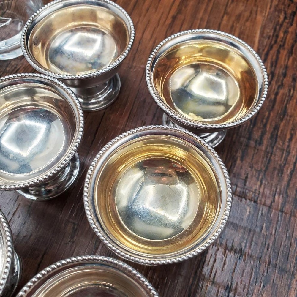 6 Tiny German 800 Silver Personal Salts Bead Edge Salt Cellar 1 3/8"
