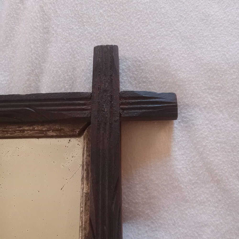 Antique Walnut Black Forest Rustic Mirror Hand-carved Frame Austria Germany...