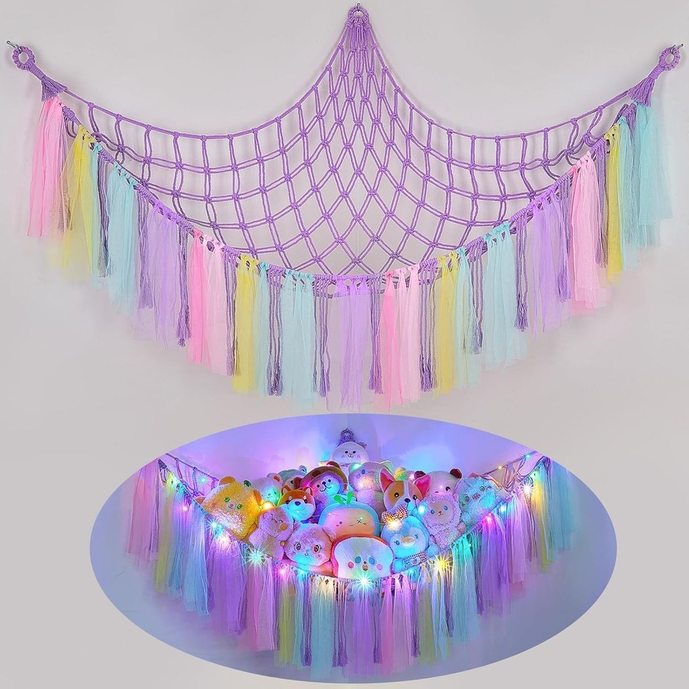 Multi-Color Toy Hammock with LED Night Light - Space-Saving Storage Solution