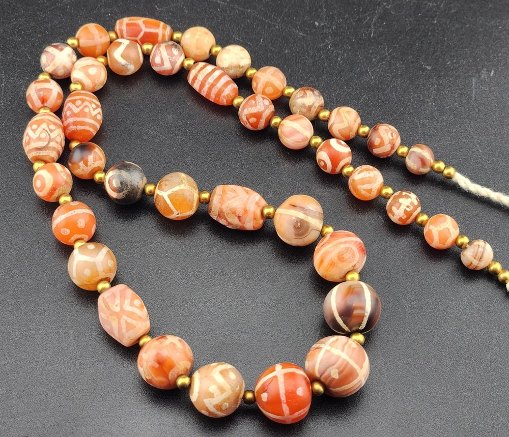 Ancient Etched Carnelian Longevity Beads over 2000 Year Old In great Condition
