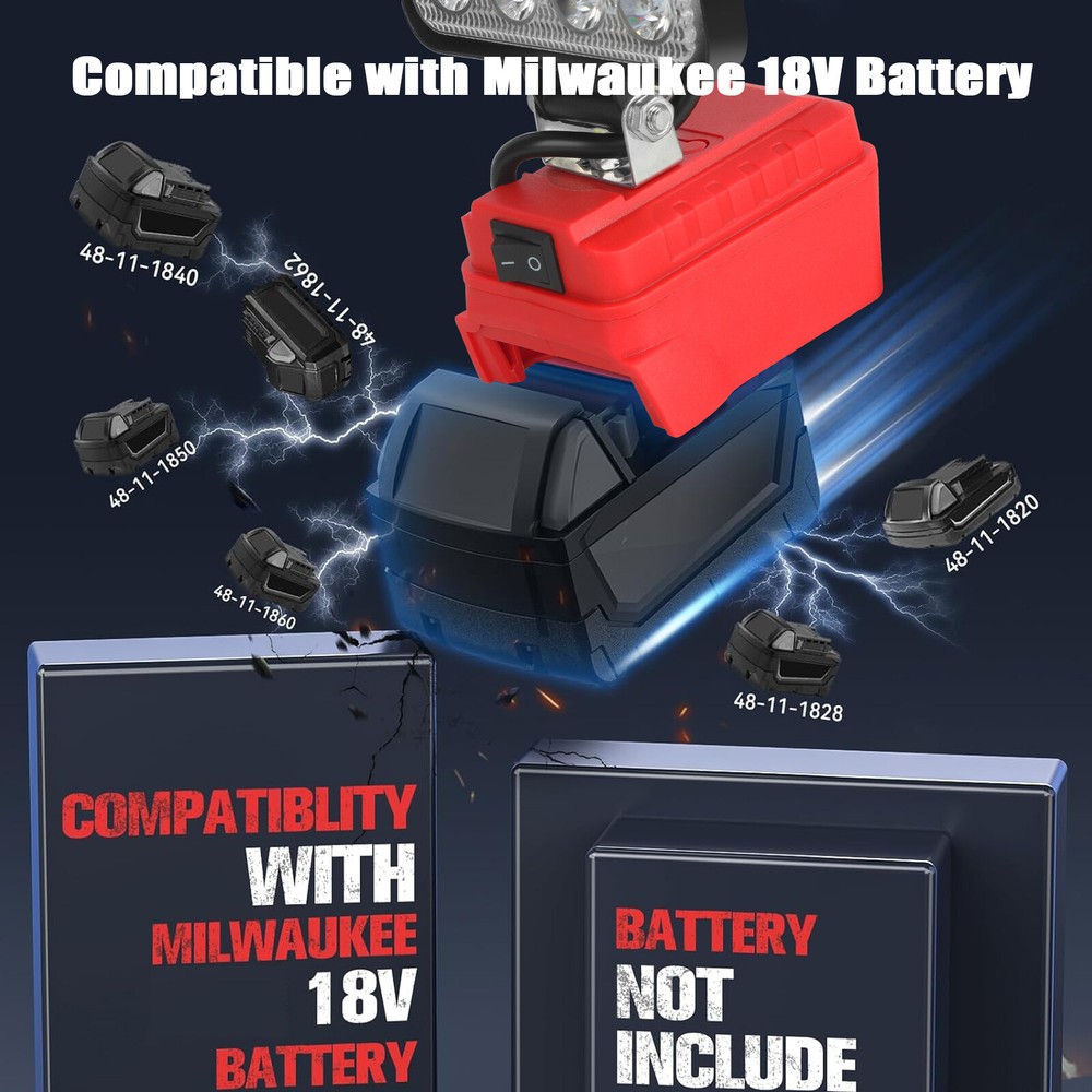 2 Pack 60W 18V LED Work Light Flashlight for Milwaukee M-18 Battery USB Output