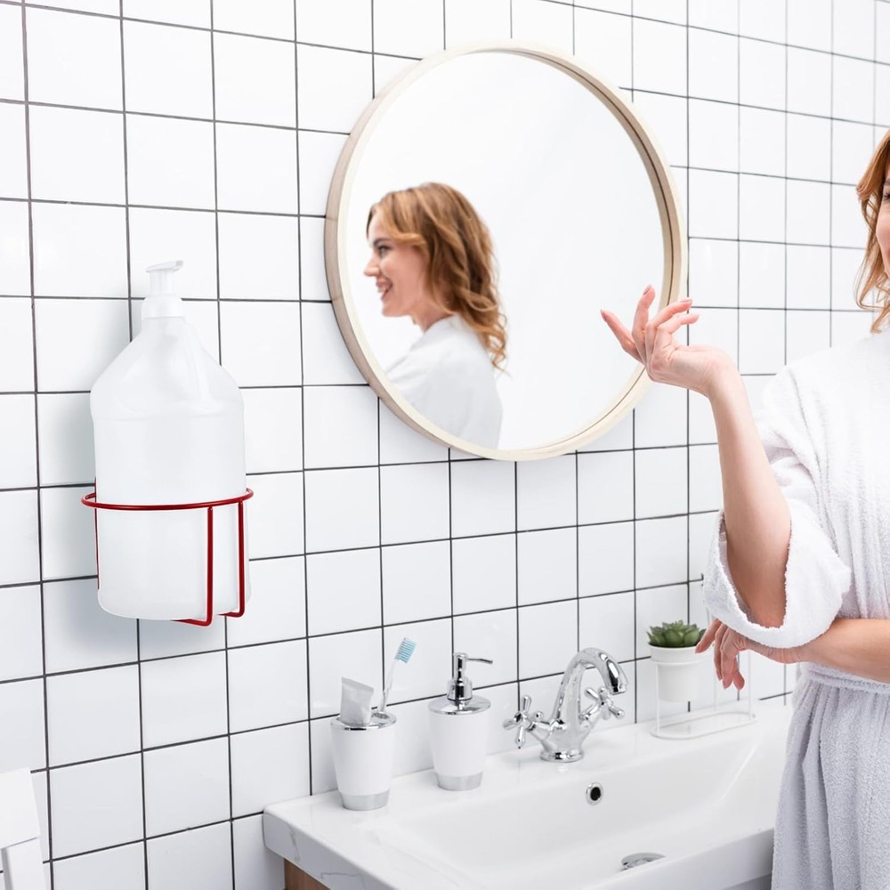 Bright Red Wall-Mounted Jug Holder Set - 2 Heavy-Duty Steel Racks for Bottles