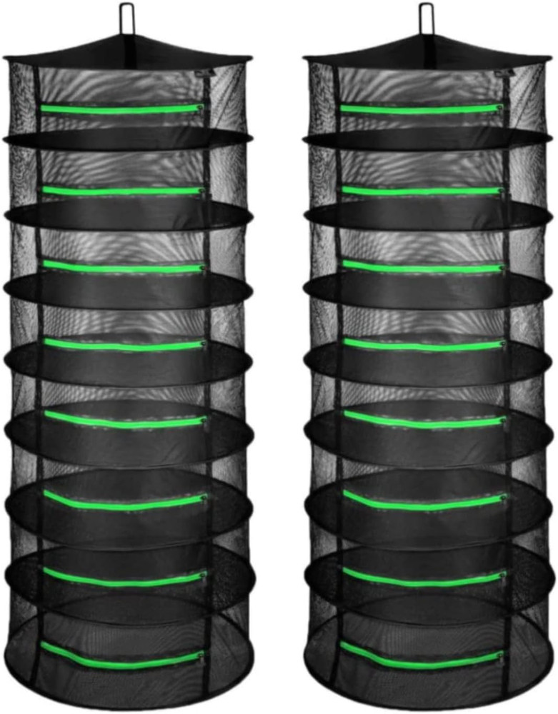 Herb Drying Rack 2-Pack 8-Layer 2Ft Foldable Hanging Mesh Net Dryer with Zippers