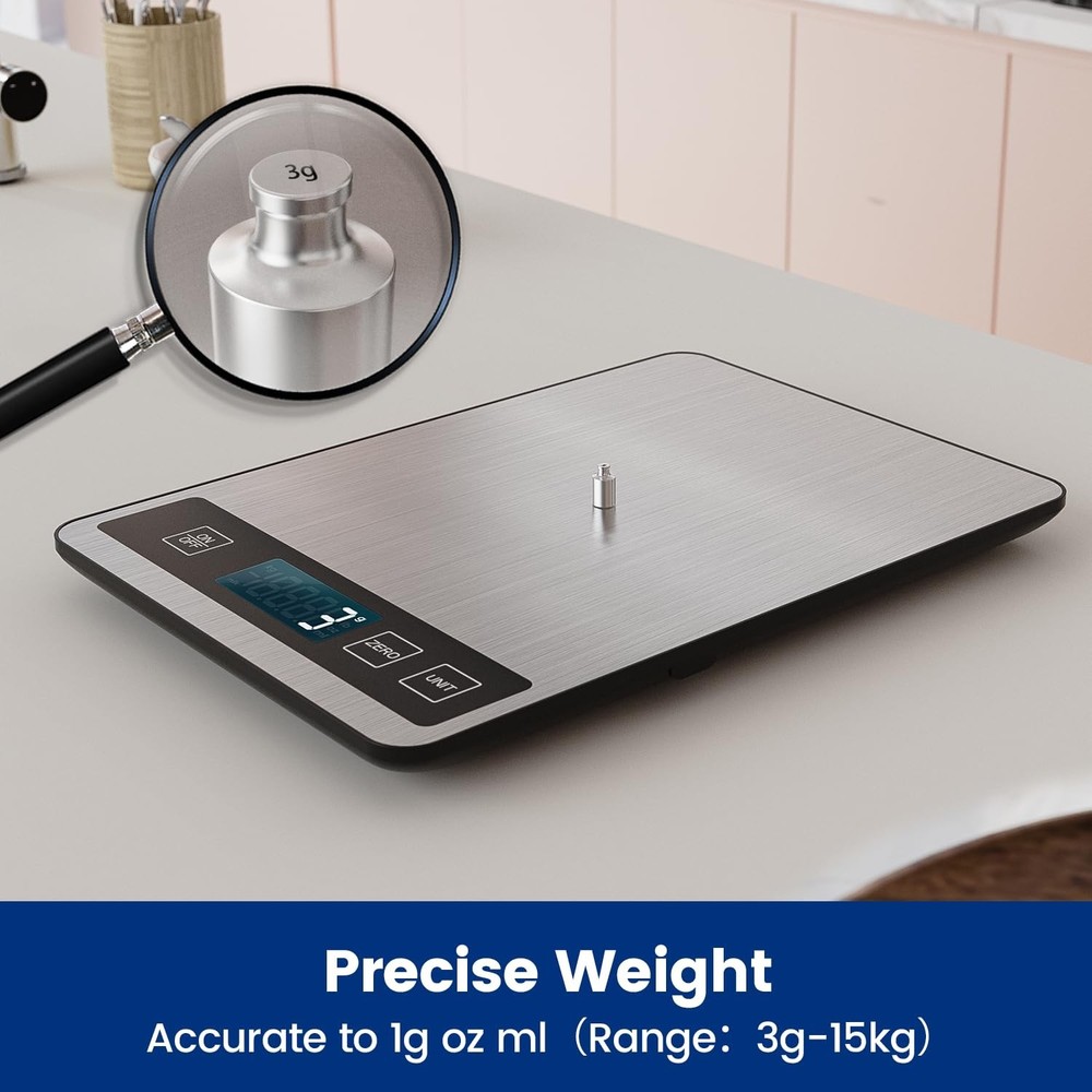 Bascula Digital De Cocina 33lb Recargable De Precision Para Comida Ash Silver US