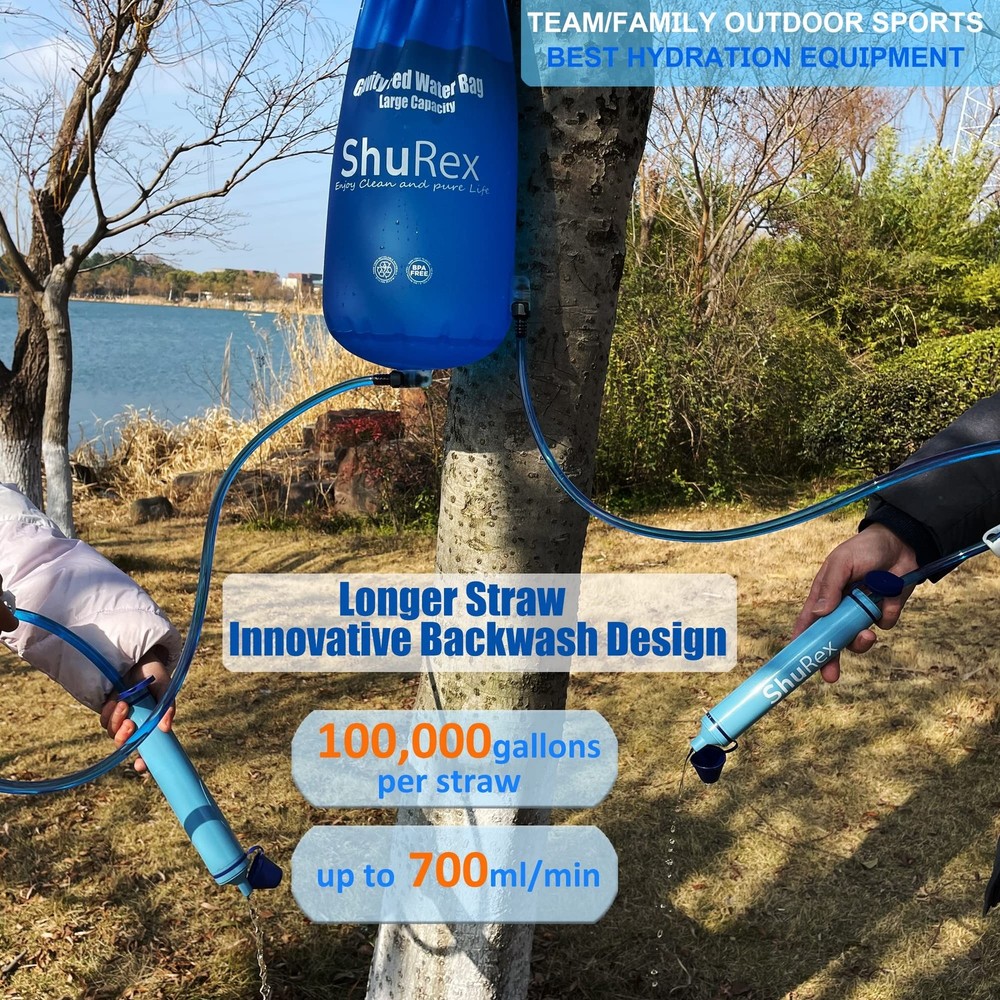 Gravity Fed Water Filtration System with Adjustable Tree Strap, Large Gravity...