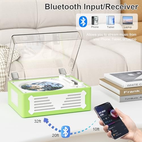 Retro CD Player with Bluetooth Transmitter Receiver, HiFi Stereo Green