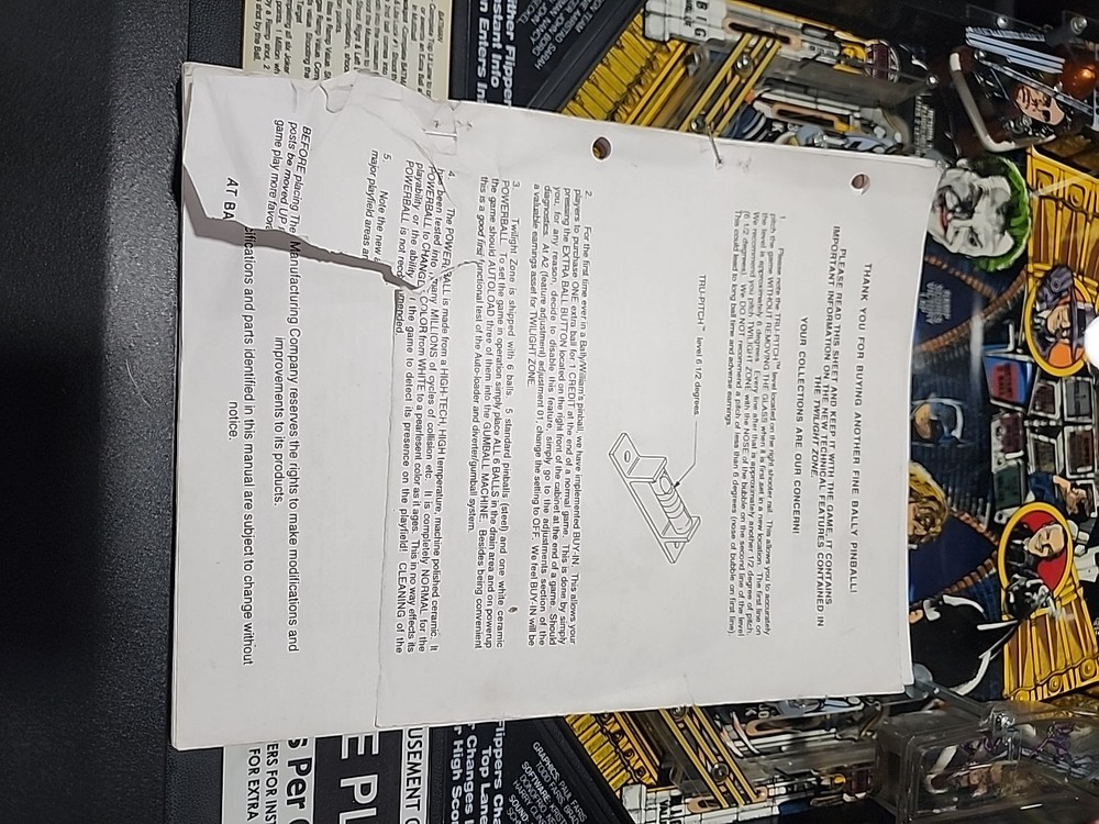 Twilight Zone Pinball machine Manual Bally
