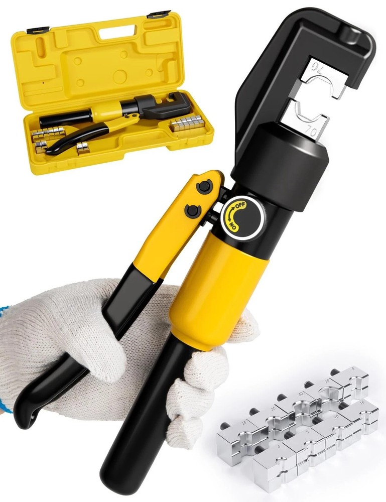 10 Tons Hydraulic Crimping Tool Battery Cable Lug Terminal Crimper wit...