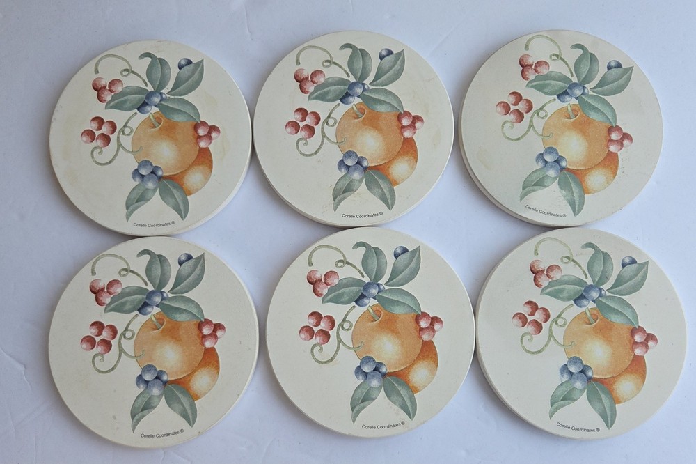 Corelle Coordinates ABUNDANCE Stoneware Drink Beverage Coasters 6Pc Set