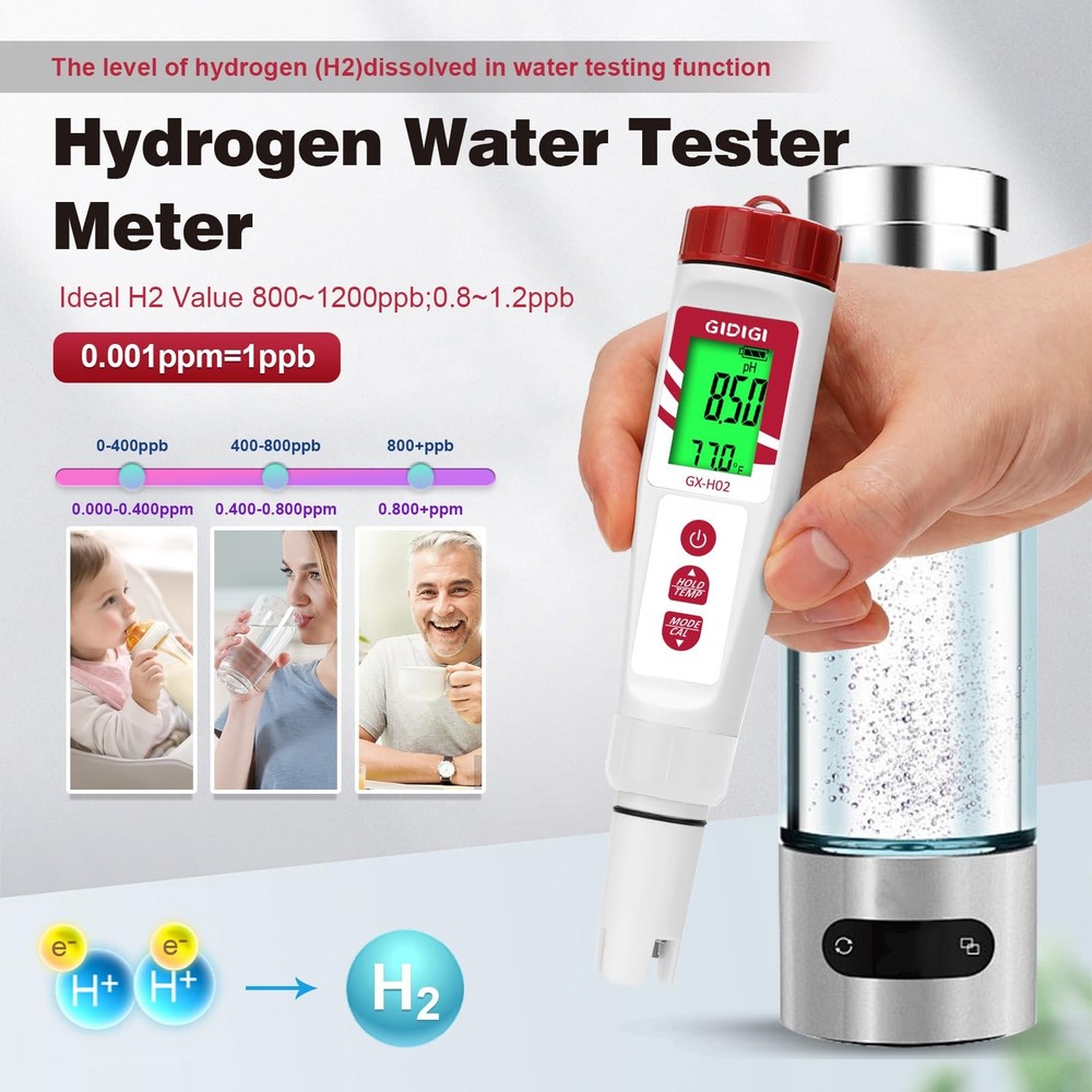 Hydrogen Water Tester, ORP Meter for Drinking Water, Digital pH Meter, Electr...
