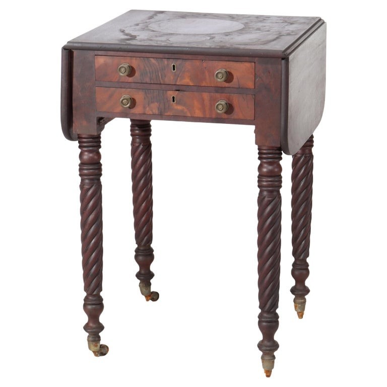 Sheraton Flame Mahogany 2 Drawer Drop Leaf Work Table c1830
