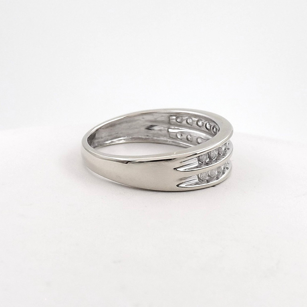 Solid 14k White Gold Double Row Natural Diamond Wedding Ring Channel Setting