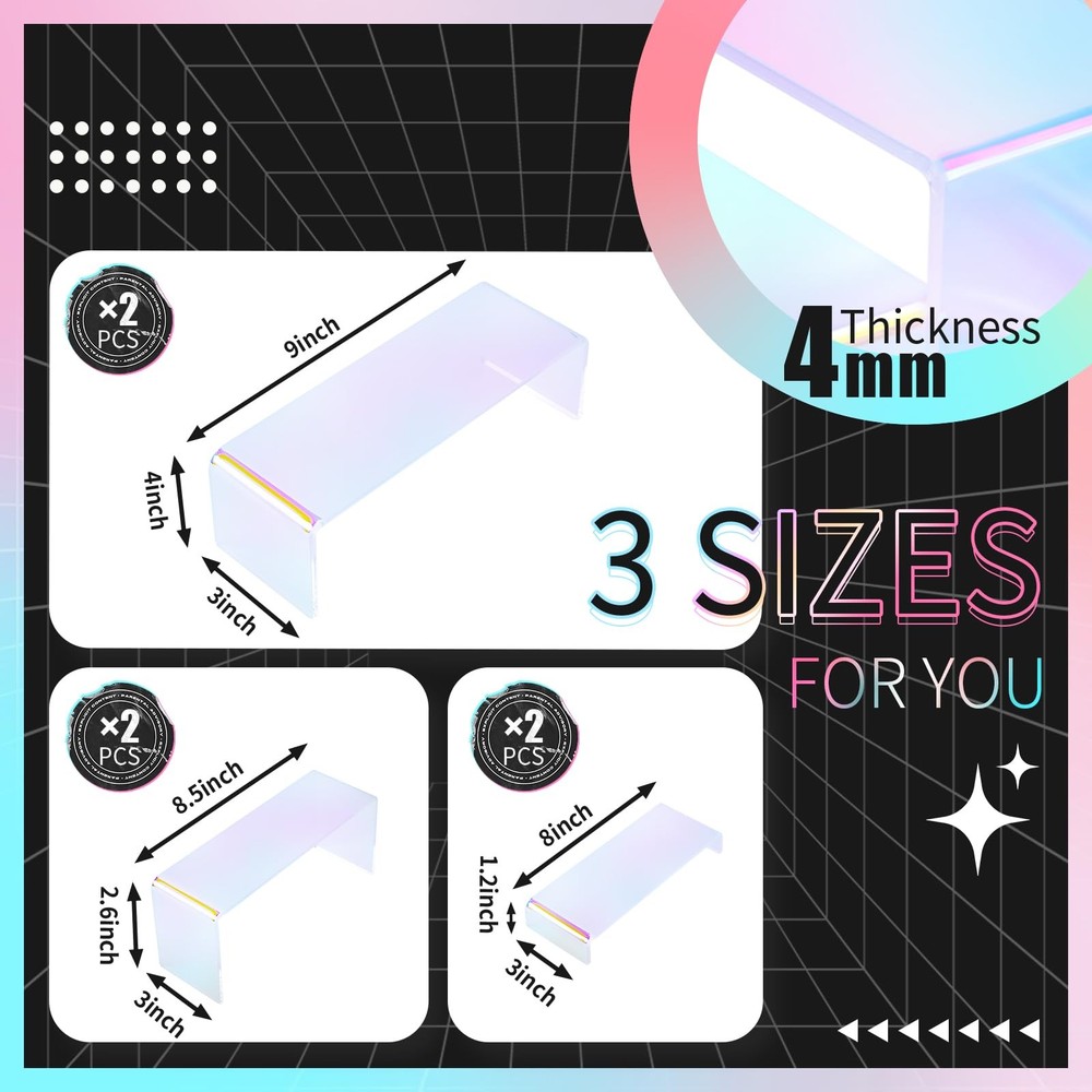 Iridescent Acrylic Display Risers, 6pcs Rainbow Display Stand Rectangular Sta...