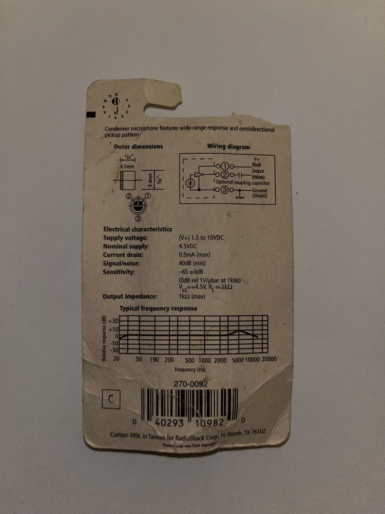 Radio Shack Condenser Microphone Element 270-092 🔥NEW NOS💥