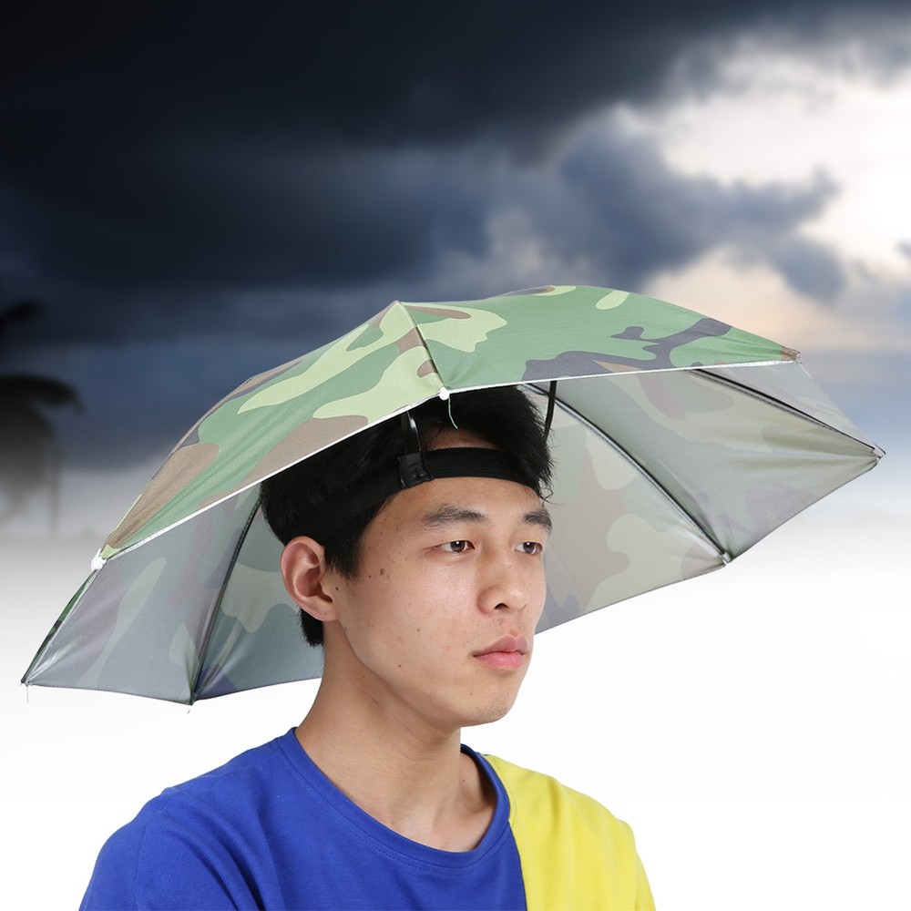 (Camouflage)65cm Sunscreen Windproof Head Mounted Umbrella Top Folding Hat