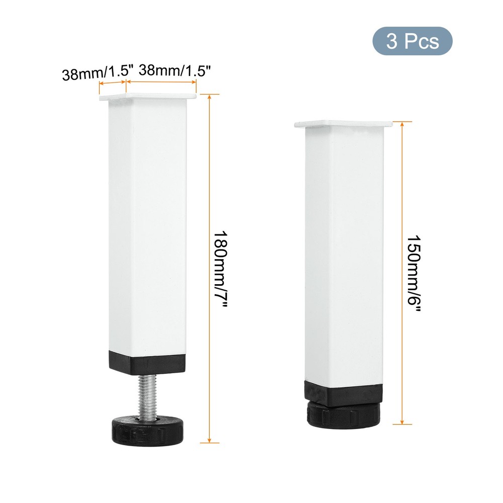3 Pcs Adjustable Height Center Support Leg, 6" Bed Support Legs, White