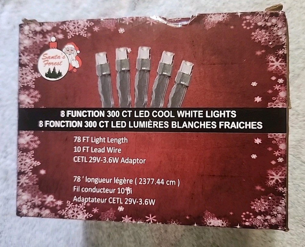 Santa's Forest 8 Function 300CT LED Cool White Lights 78' All Functions Tested