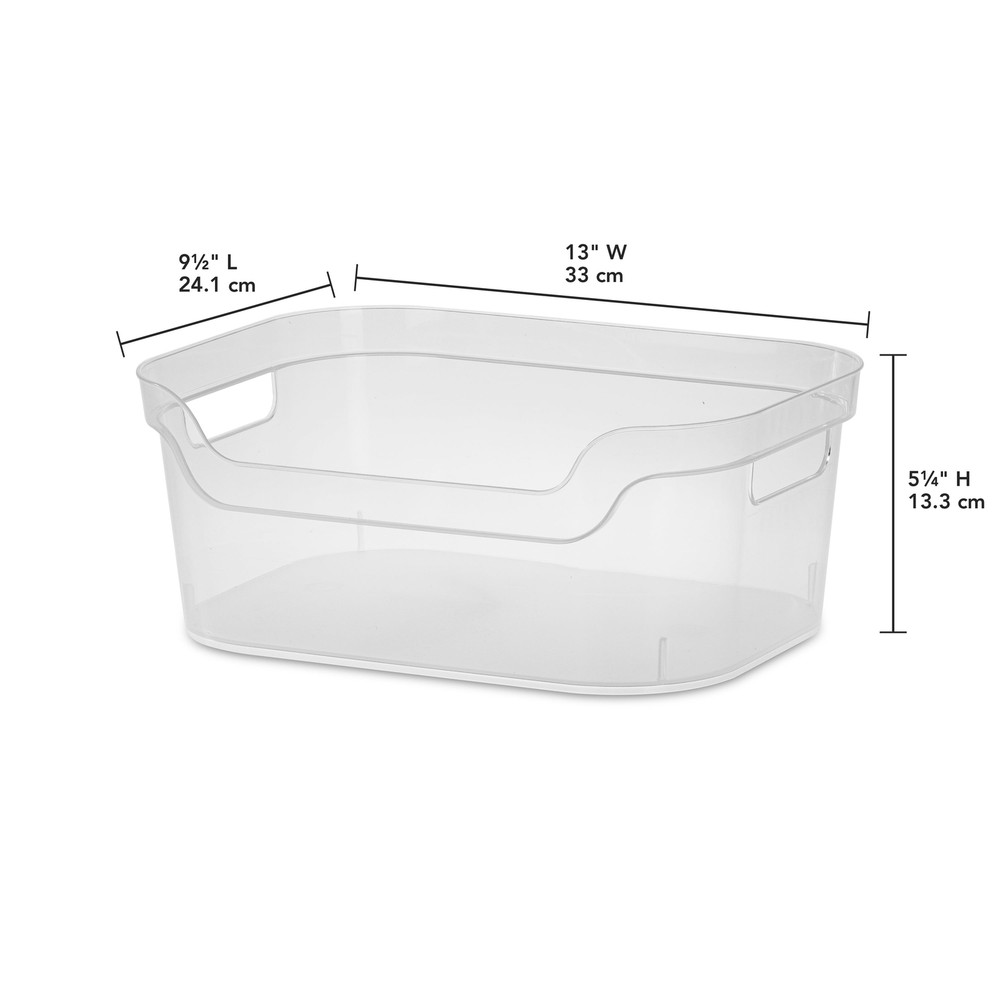 (4 pack) Medium Open Bin, Clear Plastic, Easy Access Bin with Scoop Front