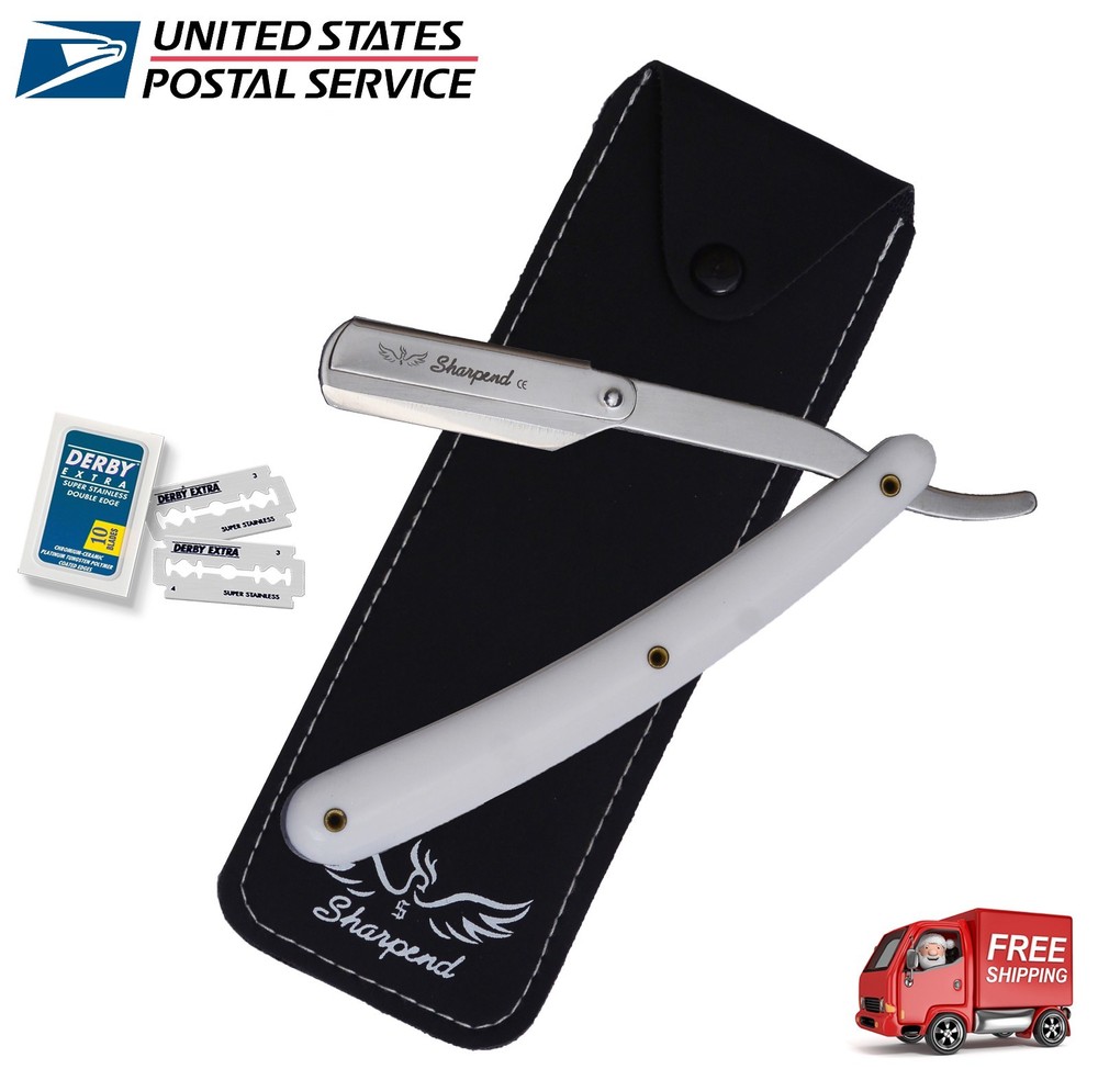 Sharpend Handle Straight Edge Barber Razor Folding Shaving Knife with, 10 Blade